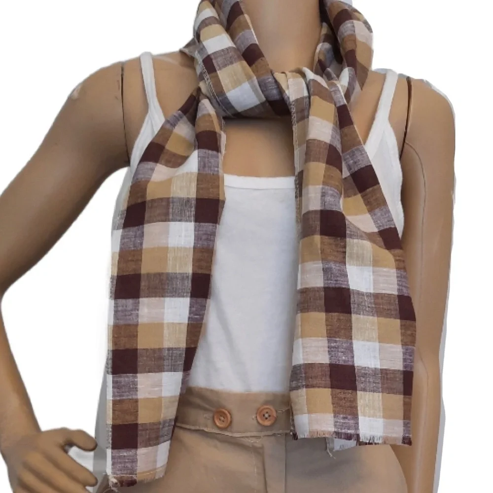 Essential Linen Check Scarf Wrap NWT